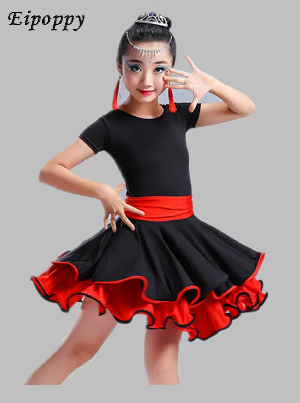 Kinder Latin Dance Übungs kleidung Show Performance Spiel Kostüm Langarm Kinder neues Kleid weiblichen Tanzrock