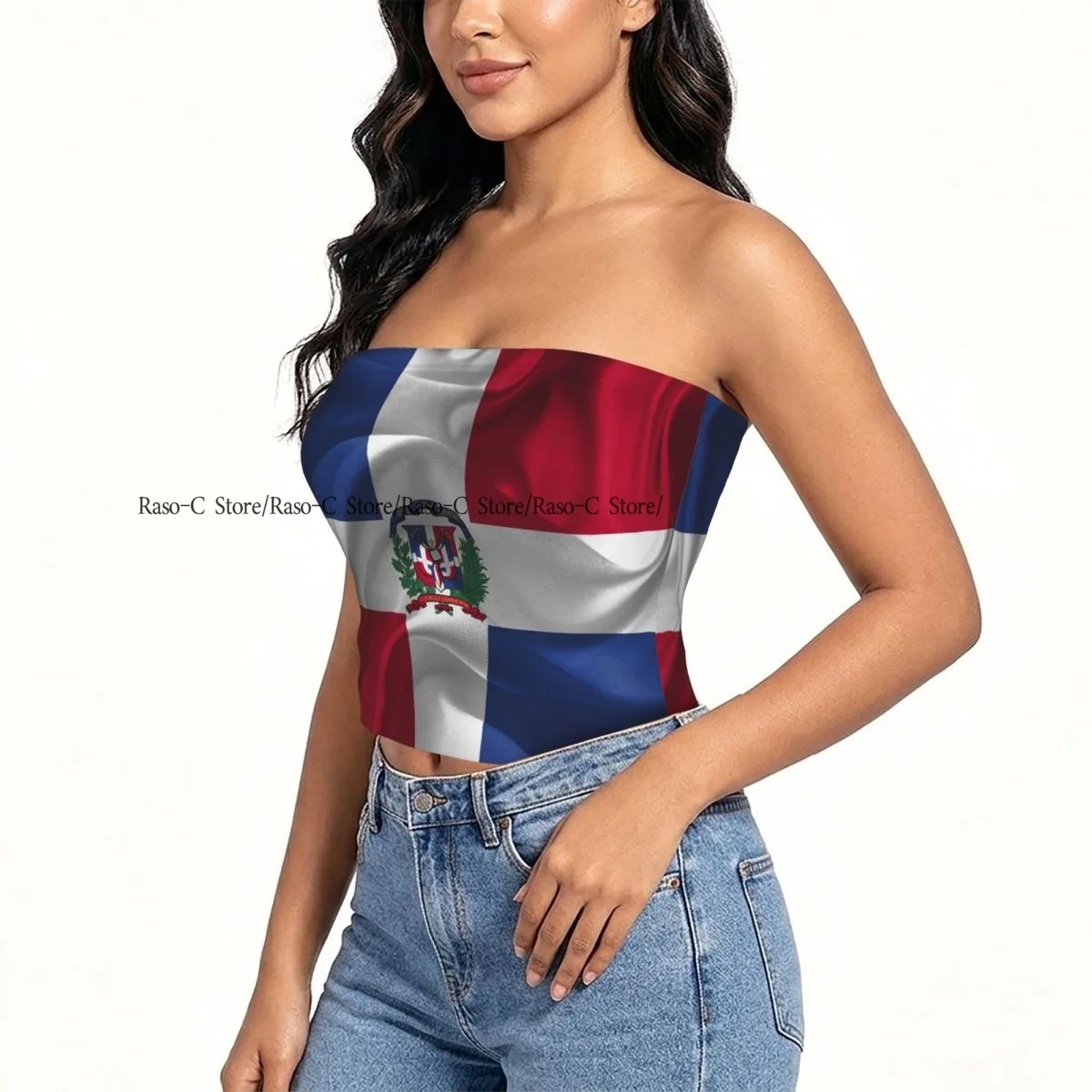 Strapless Sexy Tube Tops Summer Outfits Women Backless Shoulder Wrap Dominican Republic Flag Female Crop Top