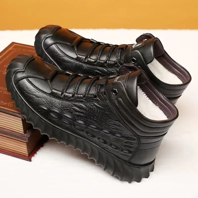 Men's Warm Snow Boots Cashmere Lined Waterproof Leather Exterior Comfortable Anti Skid Winter Boot for Cold Weather