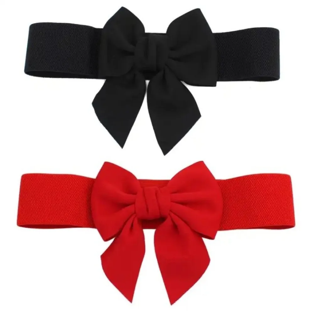 Vintage Elastic Large Bow Belt Cloth Sweet Wide Waistband Soft Elegant Evening Dress Belt Trouser Decoration