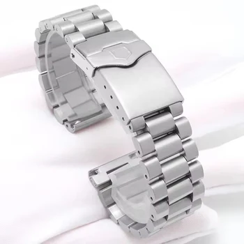 태그호이어 카레라 아쿠아레이서 계승용 스테인리스 스틸 시계줄, 플랫 엔드 푸시 단추 배치 걸쇠 남성용 팔찌, 22mm