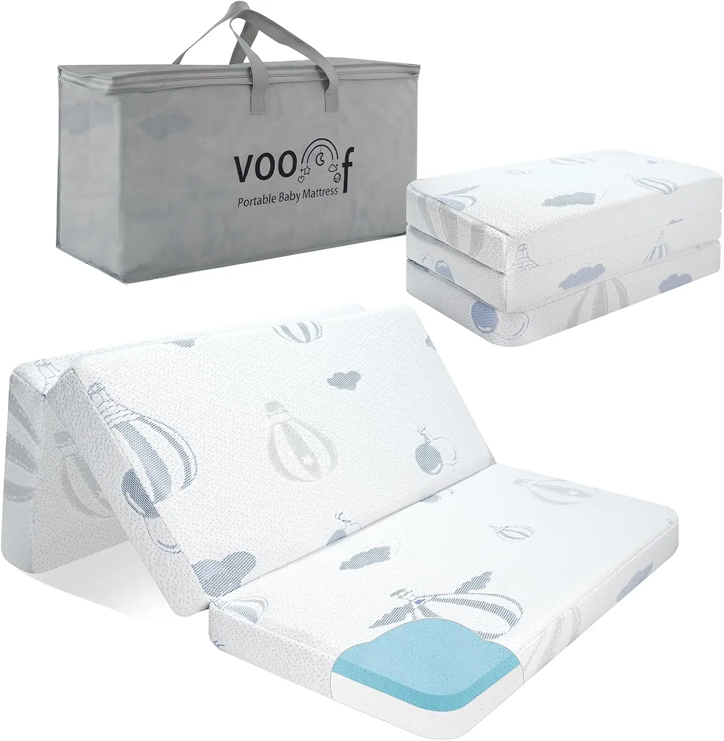

Матрас для детской кроватки-манежа Trifold Pack and Play, 38x26x3 дюйма, из пены с эффектом памяти, двусторонний, с моющимся чехлом