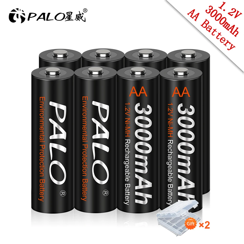 PALO 3000mAh Battery 1.2V AA 2A Ni-MH NiMH Rechargeable Battery for Camera Toy Car 100% original low self discharge AA Batteries