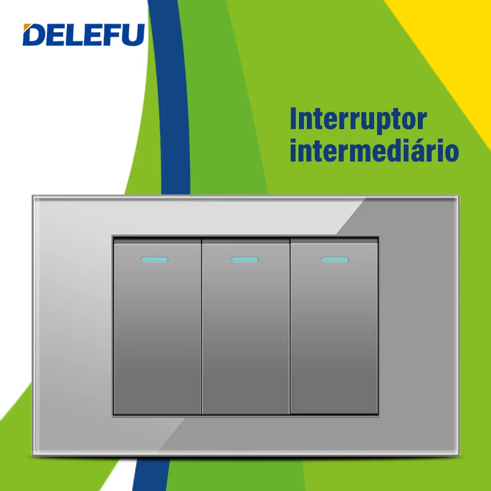 

DELEFU 4x2 10A 20A Tempered Grey Glass Brazil Standard Outlet Wall Socket,118x74mm 3gang Intermediate Switch