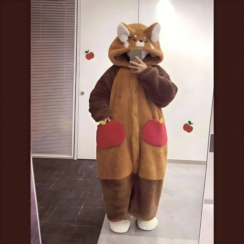 

Cute Coral Fleece Raccoon Cosplay Costume Pajamas Warm Thickened Cartoon Bear Pajamas Cartoon Sleepwear Winter Wear