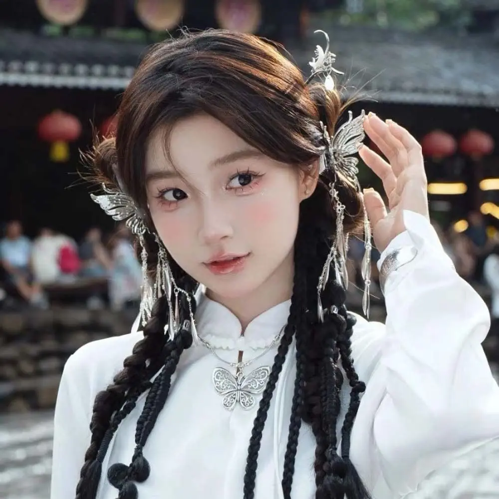 

Ethnic Style Butterfly Tassel Hair Claw Silver Color Mid Size Metal Shark Clip Leaf Hair Clip Chinese Butterfly Hairpins