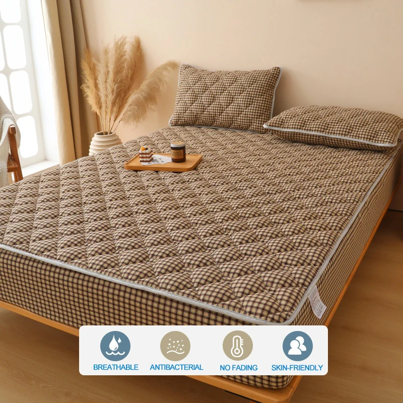 Premium Mattress Protector - Mattress Cover Breathable Quilted- Antimicrobial, Noise-Free Hypoallergenic,Coffee  Plaid