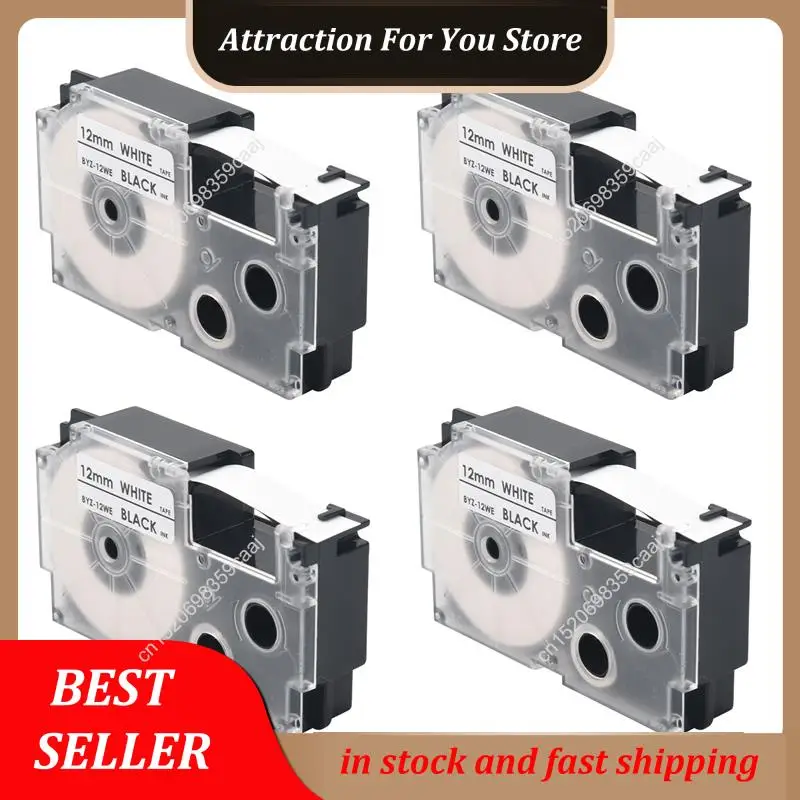 

Лидер продаж, 4 упаковки, 12 мм, черный на белом ленте для этикеток, совместимый с KL1500 KL2000 KL7000 KL7200 KL-100 KL120 KL60 KL-7