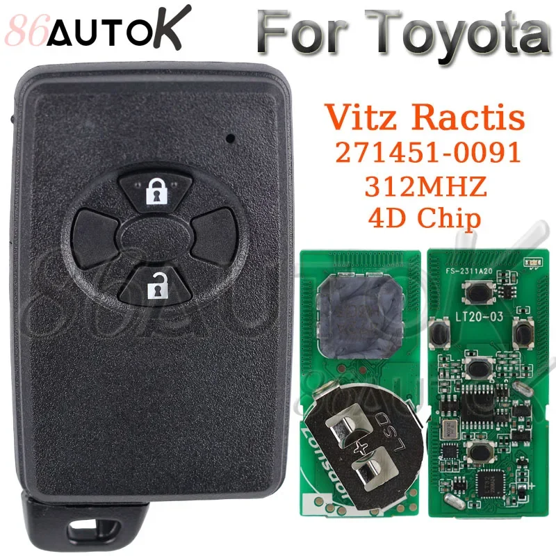 

Автомобильный смарт-брелок для Toyota Vitz Ractis IST 2005-2013 4D Chip 312Mhz FCC 271451-0091, 2 кнопки