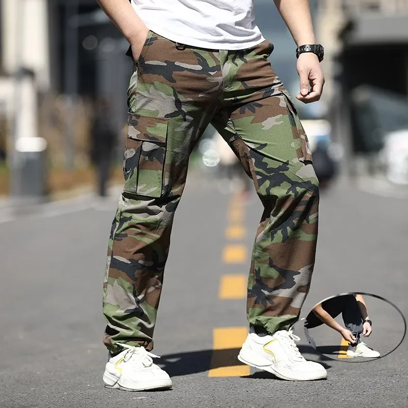 Outdoor Military Camo Tactical Pants Men's Spring Autumn Water Resistant Stretch Casual Sports Trousers Multi-pocket Overalls