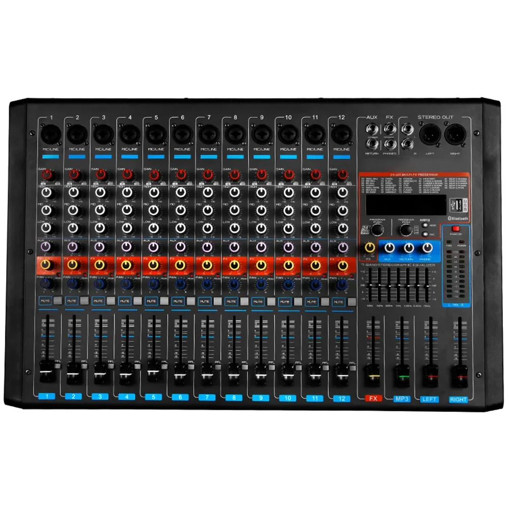 GM12X Professional 750+750W Audio Power Amplifier 12 Channel Audio Mixer with Amplifier For Large Stage Performance