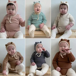 New Ins Spring Autumn Infant Girls 2PCS Clothes Set Long Sleeve Solid Bodysuit Elastic Patchwork Pants Suit Newborn Girl Outfits