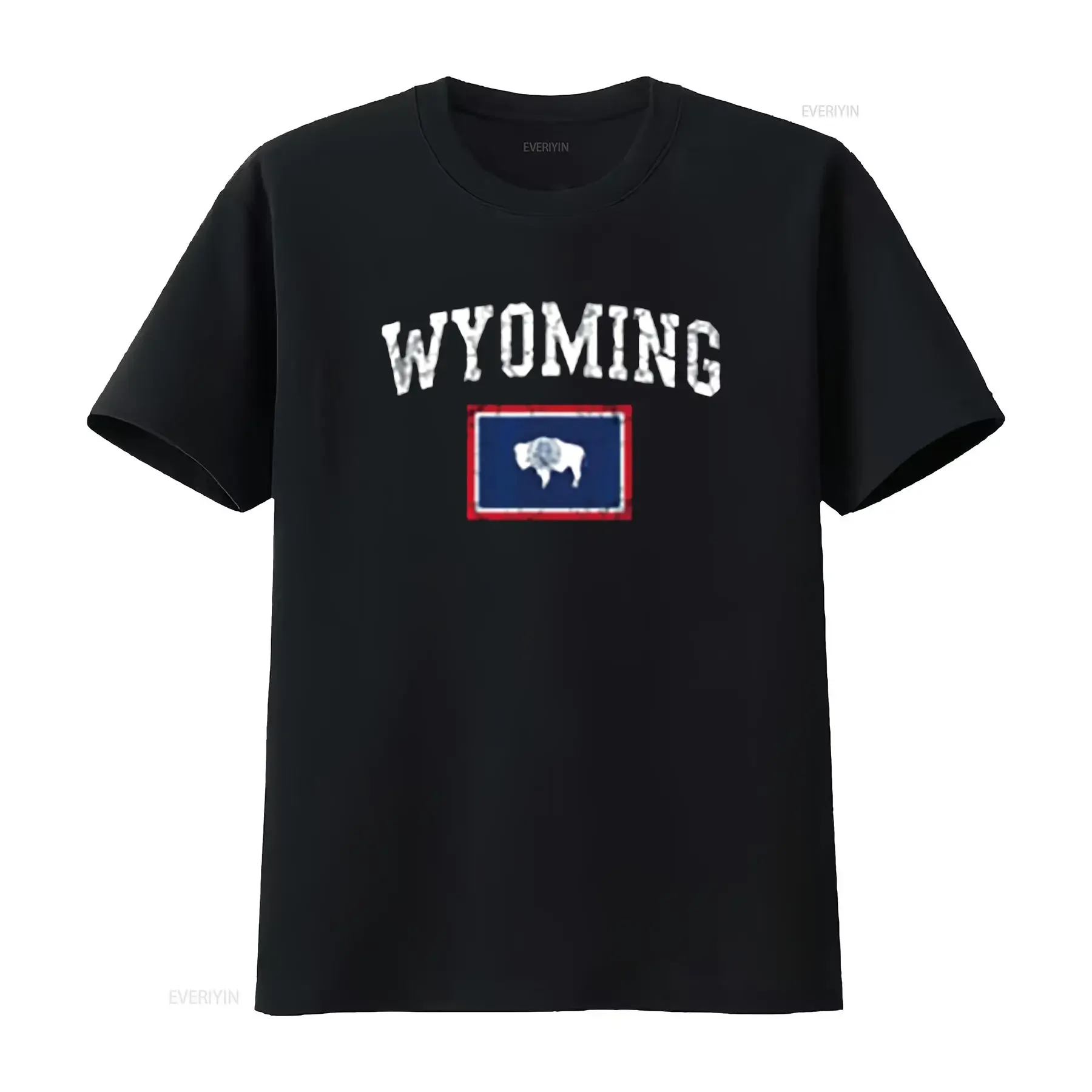Wyoming العلم خمر تتلاشى شخصية المرأة تي شيرت الصيف بلايز ل خمر غسلها عادية للجنسين لارتداء اليومي