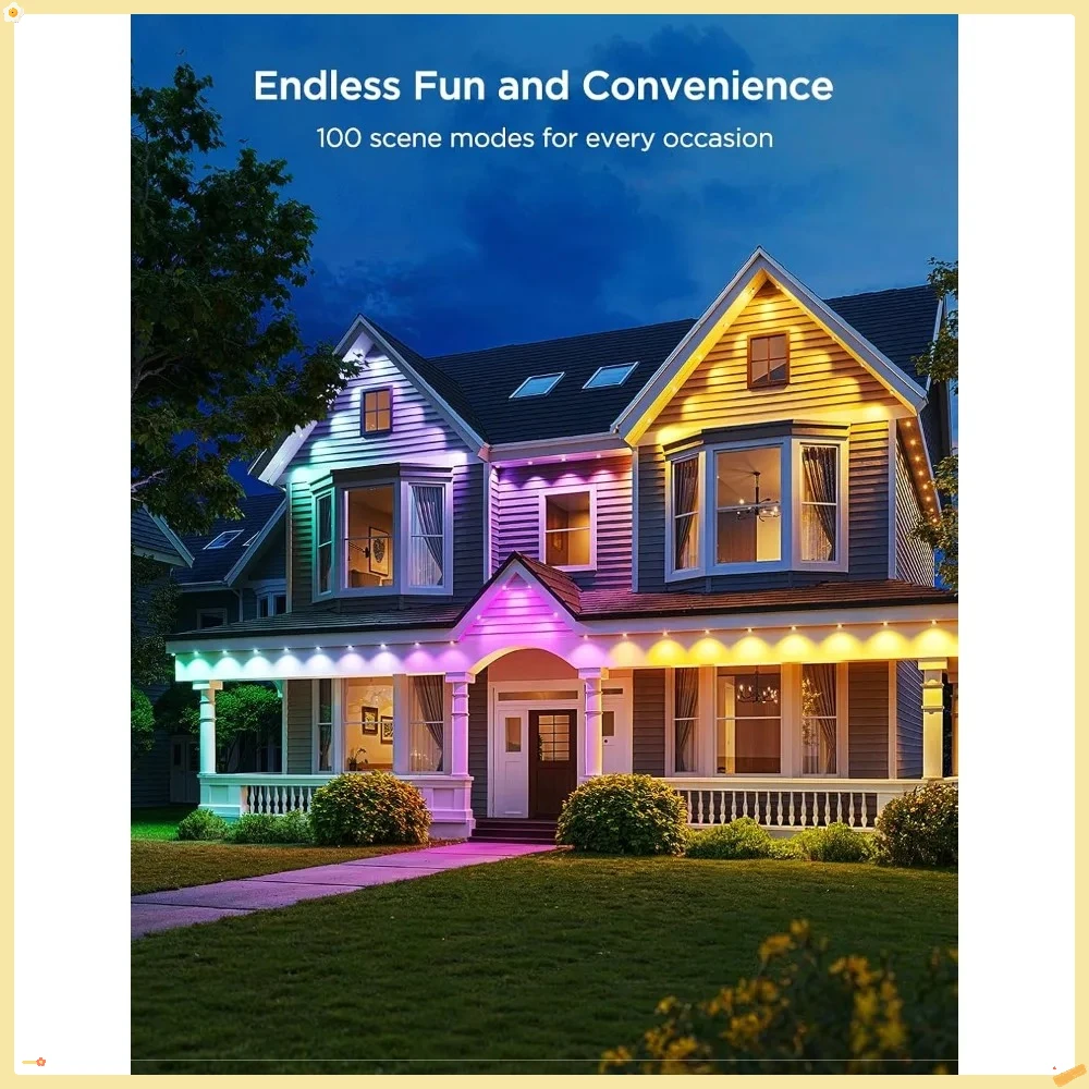 Luzes externas permanentes 2, luzes externas de 100 pés com 72 luzes LED, IP67 à prova d'água, 100 modos de cena com 40lm branco