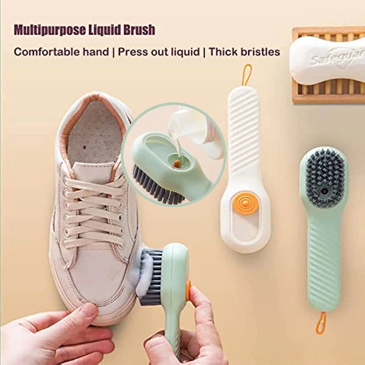 Household Laundry Cleaning Brush Multifunctional Shoe Brushes With Soap Dispenser Long Handle Brush Cleaner For Clothes Shoes