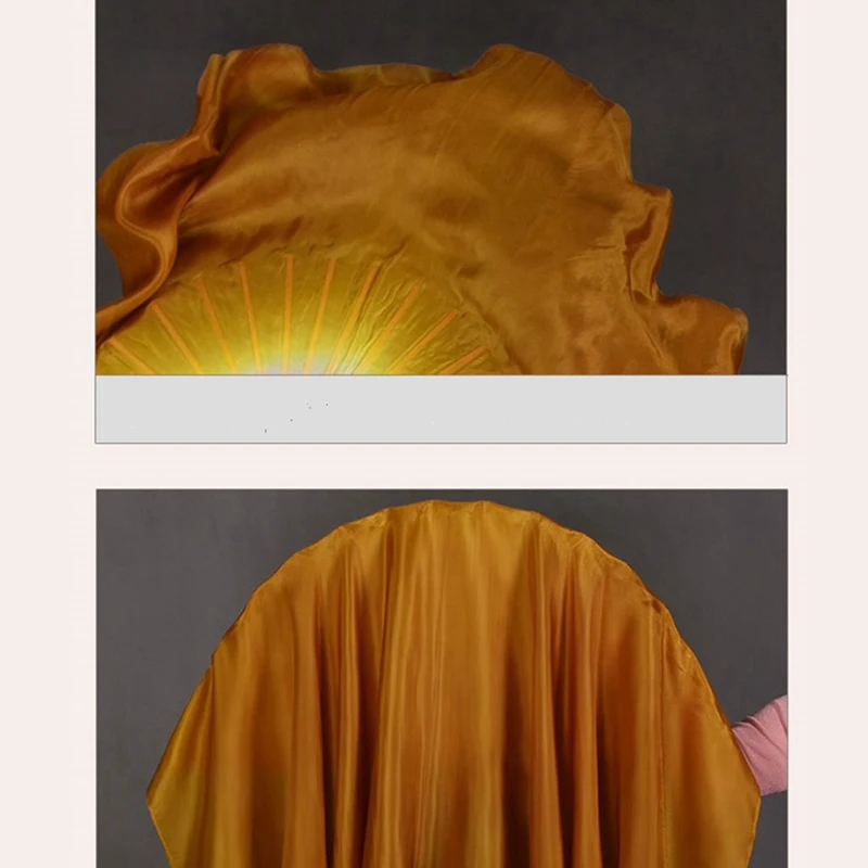 Silk Dance Fan Folk Belly Dancing Fan White Yellow Gradient 2 Layers Yangko Long Silk Veil Double Side Silk Fans