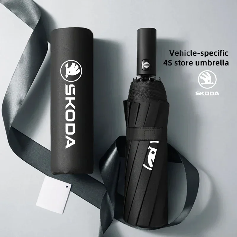 Car Emblem Fully Automatic Folding Umbrella Sunscreen Parasol For Skoda Octavia Mk3 Fabia Yeti Kamiq Kodiaq Karoq Rapid Superb - view 3