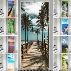 Coconut Tree Wooden Bridge Sea Door Stickers Home Bedroom Decor Scenery Wallpaper Decal PVC Waterproof SelfAdhesive Poster Mural