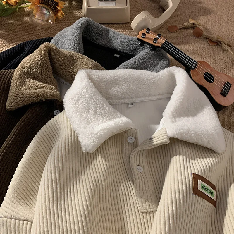 Corduroy Collar Sweatshirt Men Autumn And Winter Styles With Thick Wool And Plush Couples Winter