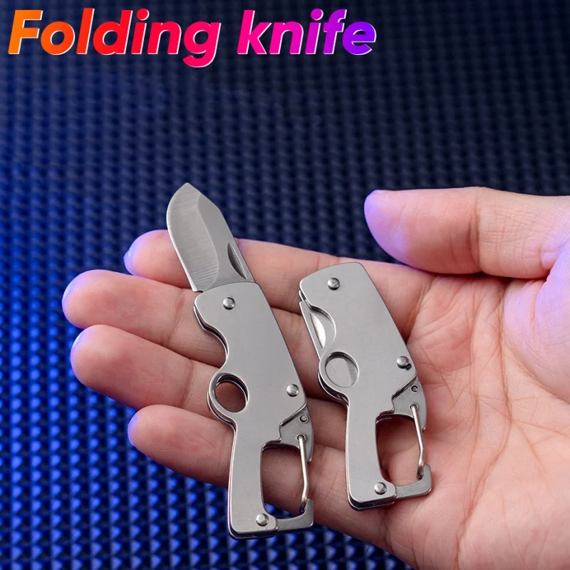 Stainless Steel Mini Folding Knife Keychain Portable EDC Pocket Cutter Outdoor Camping Express Box Opener Daily Utility Tool