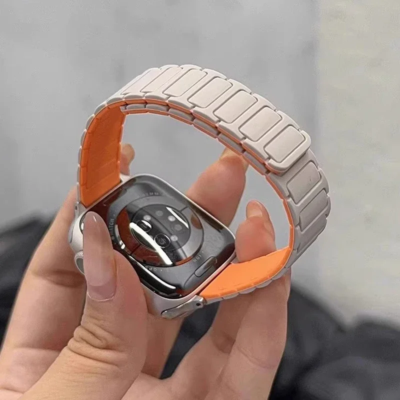 Magnetyczny pasek do zegarka kompatybilny z Apple Watch Band 49mm 45mm 44mm, cienki silikonowy magnes do IWatch Series 10 9/8/7/6/5/4 Ultra 2