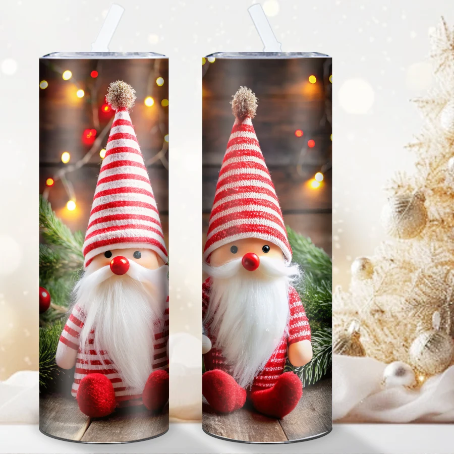 20oz 1Pc Xmas Coffee Mugs Lid Straw Stainless Steel Portable Travel Cups Straight Bottle 3D Print Santa Claus Family Party Gifts