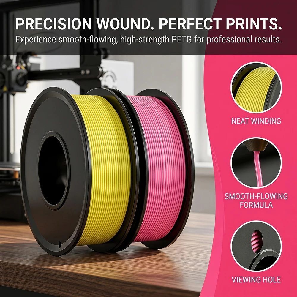 250G 500G 1kg PETG Pink 3D Printer Filament PETG Yellow 3D Printing Materials 1.75mm Vacuum Packaging
