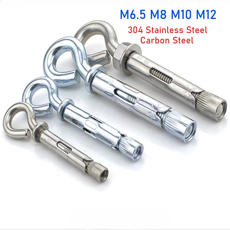 M6.5 M8 M10 M12 304 Stainless Steel/Galvanized Eye Expansion Hook Ring Pull Explosion Screws Pendant Lamp Swing Hooks