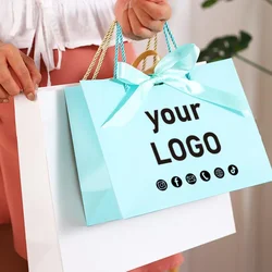 Colorful Paper Bags Wedding Party Favors Perfume Bow Tote Bag Custom Branded Gift Bag Paper Box Printable Logo