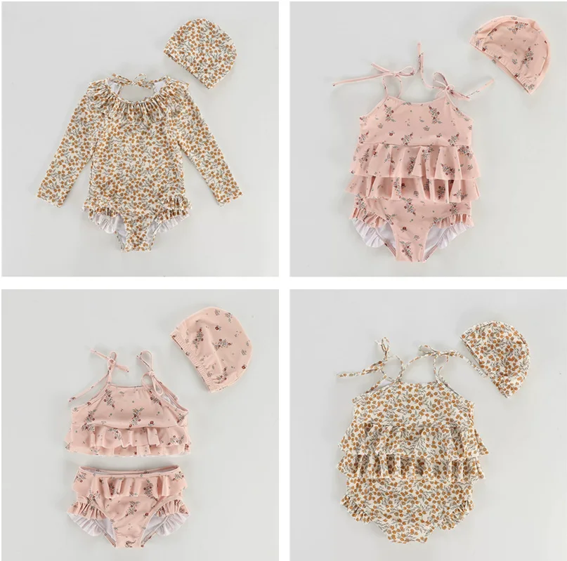 Girls Child Swimsuit With Cap 2026  Girls Swimwear Summer New Bikinis Beach Wear traje de baño niña Biquini Monokini