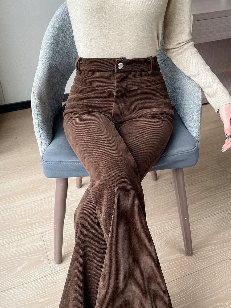 Corduroy Flare Pants Women High Waist Bellbottoms Long Pant Wide Leg Autumn Slim Trousers Lady Sexy Highstreet Bottoms