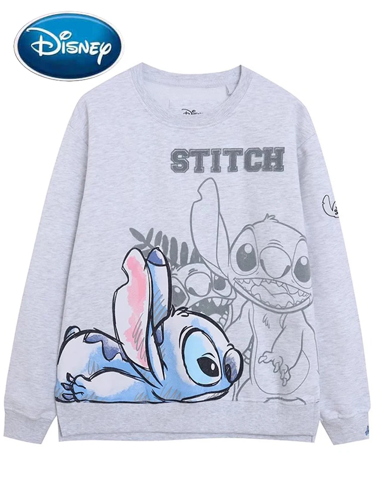 Disney Sweatshirt Stitch Little Monster Cartoon Print Embroidery Cute Women O-Neck Pullover Long Sleeve Fleece Jumper Tops Femme