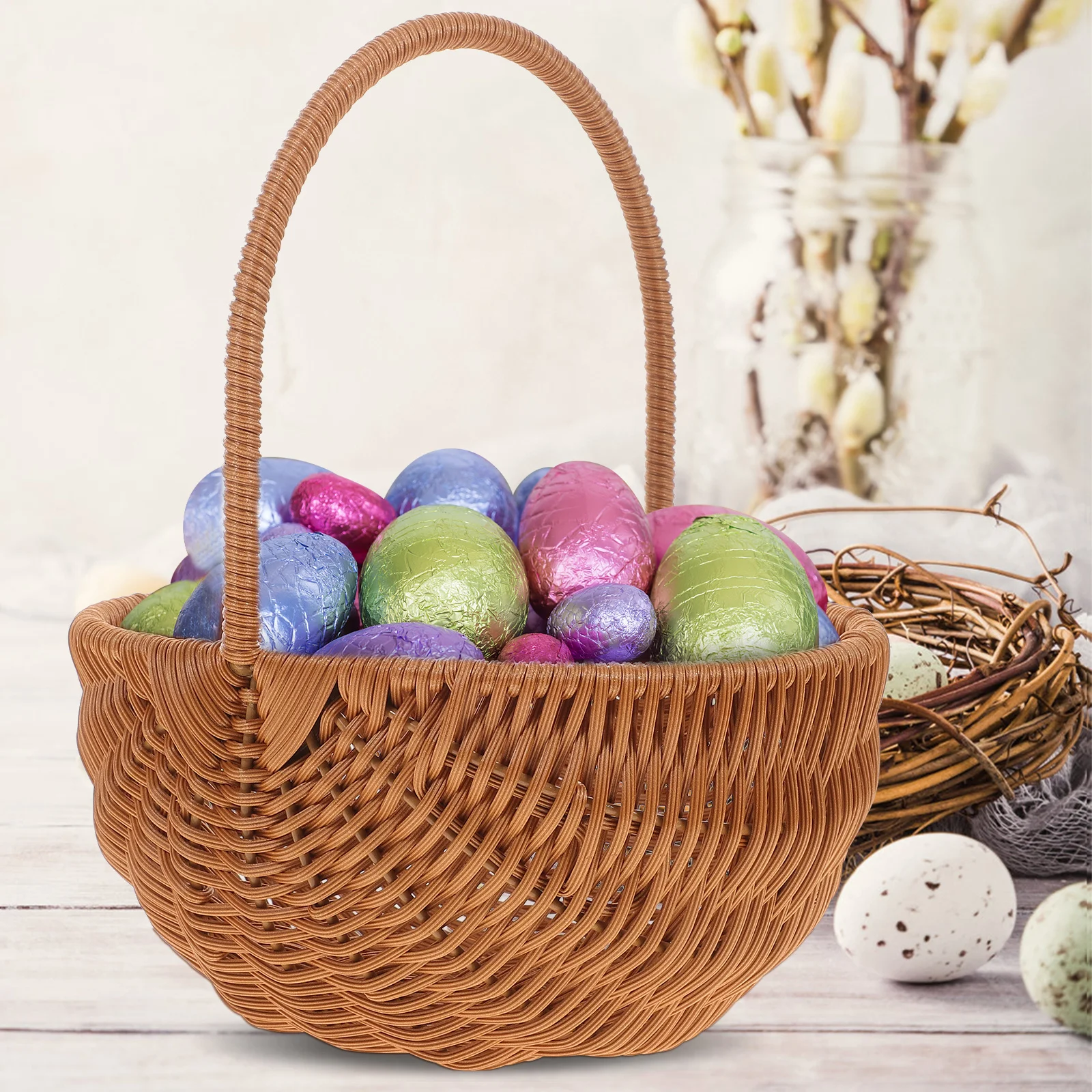 

Mini Easter Basket Rectangular Weaving Storage Holder Handcraft Ornament Party Decor Handle Natural Atmosphere Surprise Gift