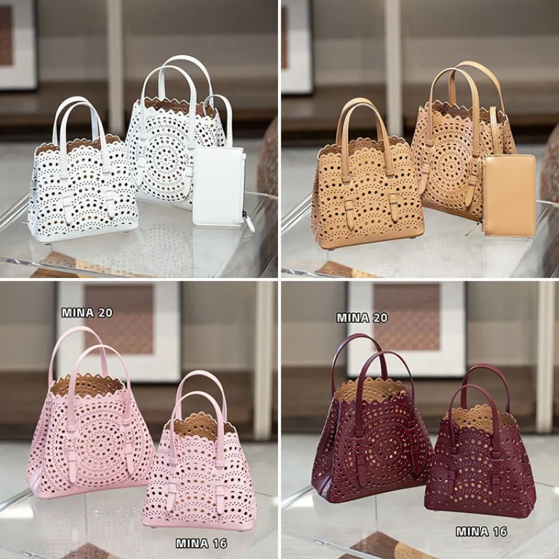 Neue Einkaufstasche Französisch Rindsleder Handgemachte Tasche Nische Laser Gravierte Hohl Leder Gemüse Korb Tasche Casual Vielseitig Temperament