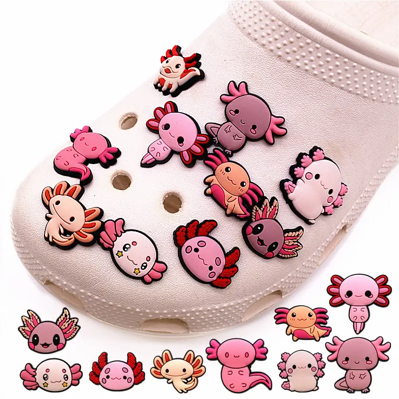 1pcs Cute Salamander Shoe Charms Pink Fire-bellied Newt Clogs Shoes Aceessories Fit Sandals PVC Decorate Buckle Unisex