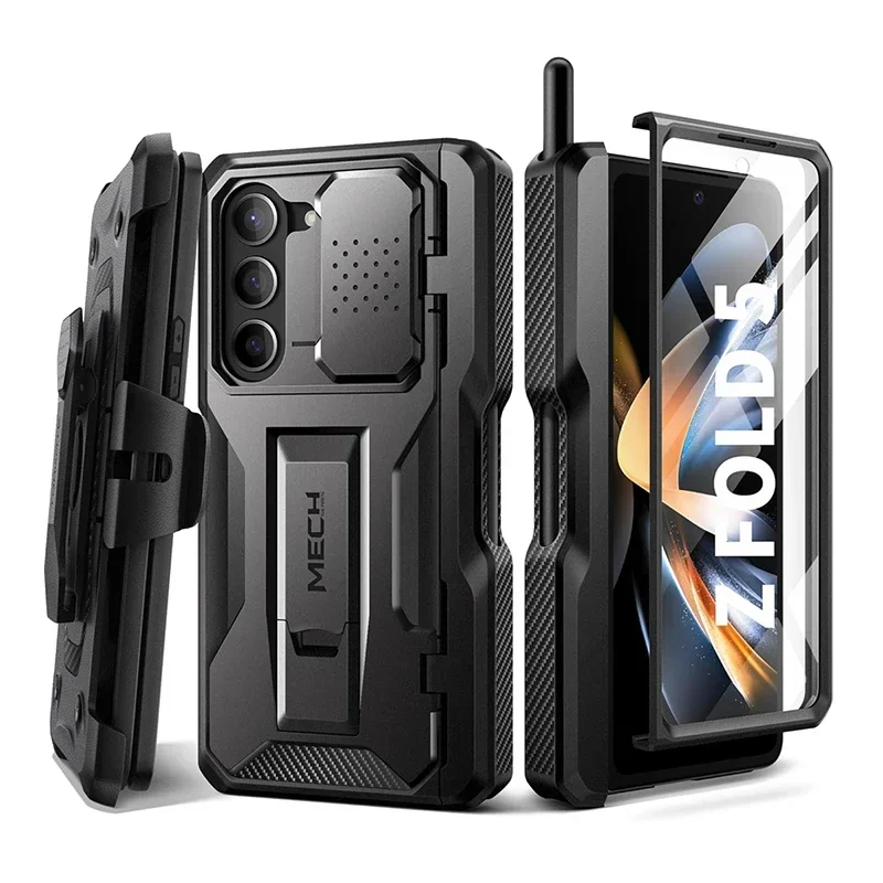 For Samsung Galaxy Z Fold 5 Phone Case Full-Body Rugged Shockproof Protection with Belt-clip Kickstand Built-in Screen Protector
