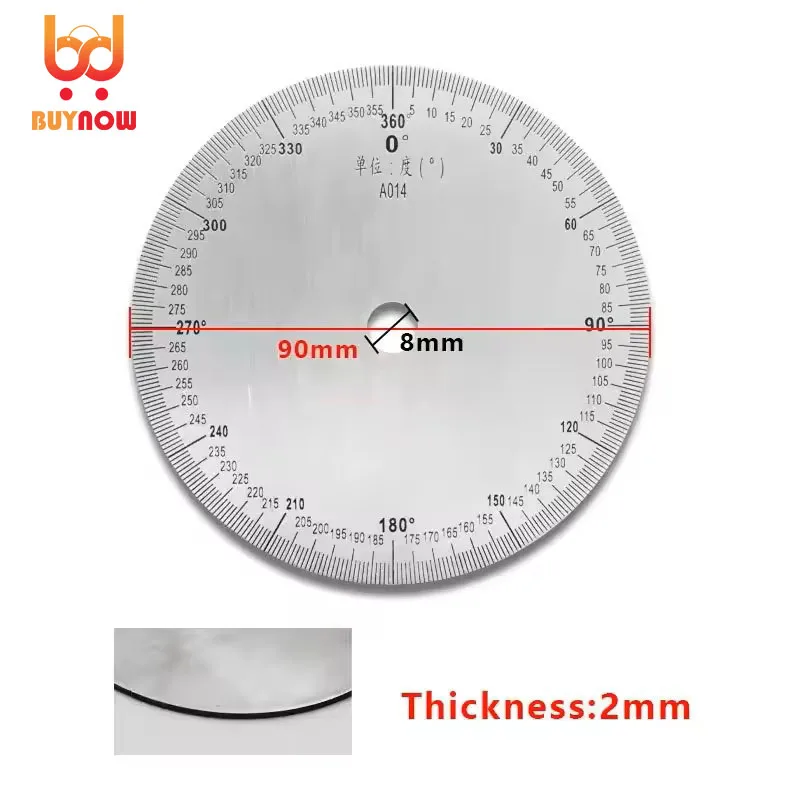 Dial Stainless Steel Angle Dial 360 Degree Protractor Round Accessories 90x8x2mm