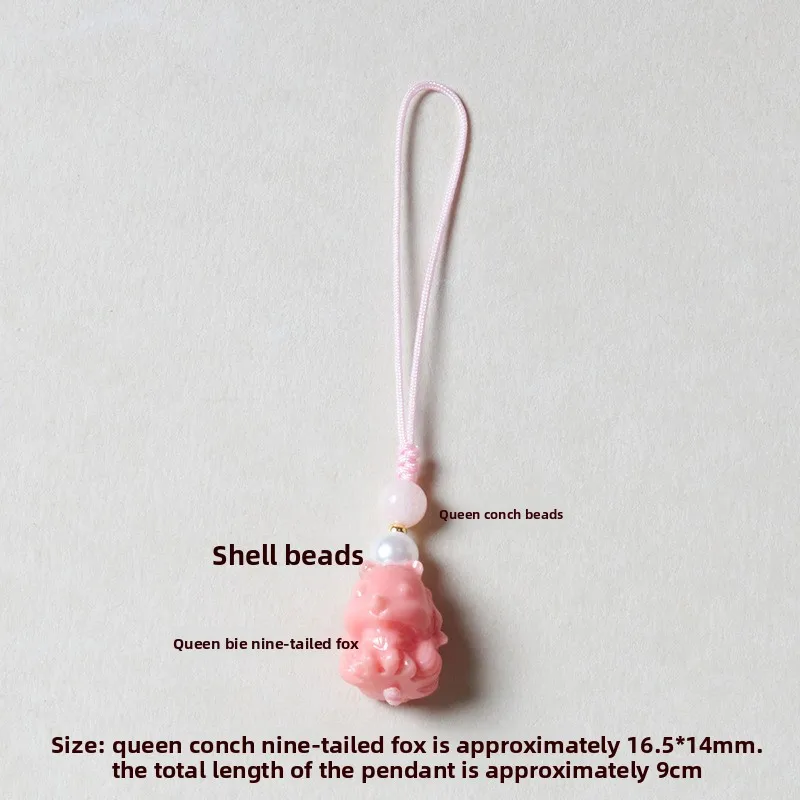 Delicate Chinese Style Lucky Pink Queen Conch Nine Tailed Fox Phone Lanyard Cute Sweet Pendant Strap For Bag Camera Blessing Goo