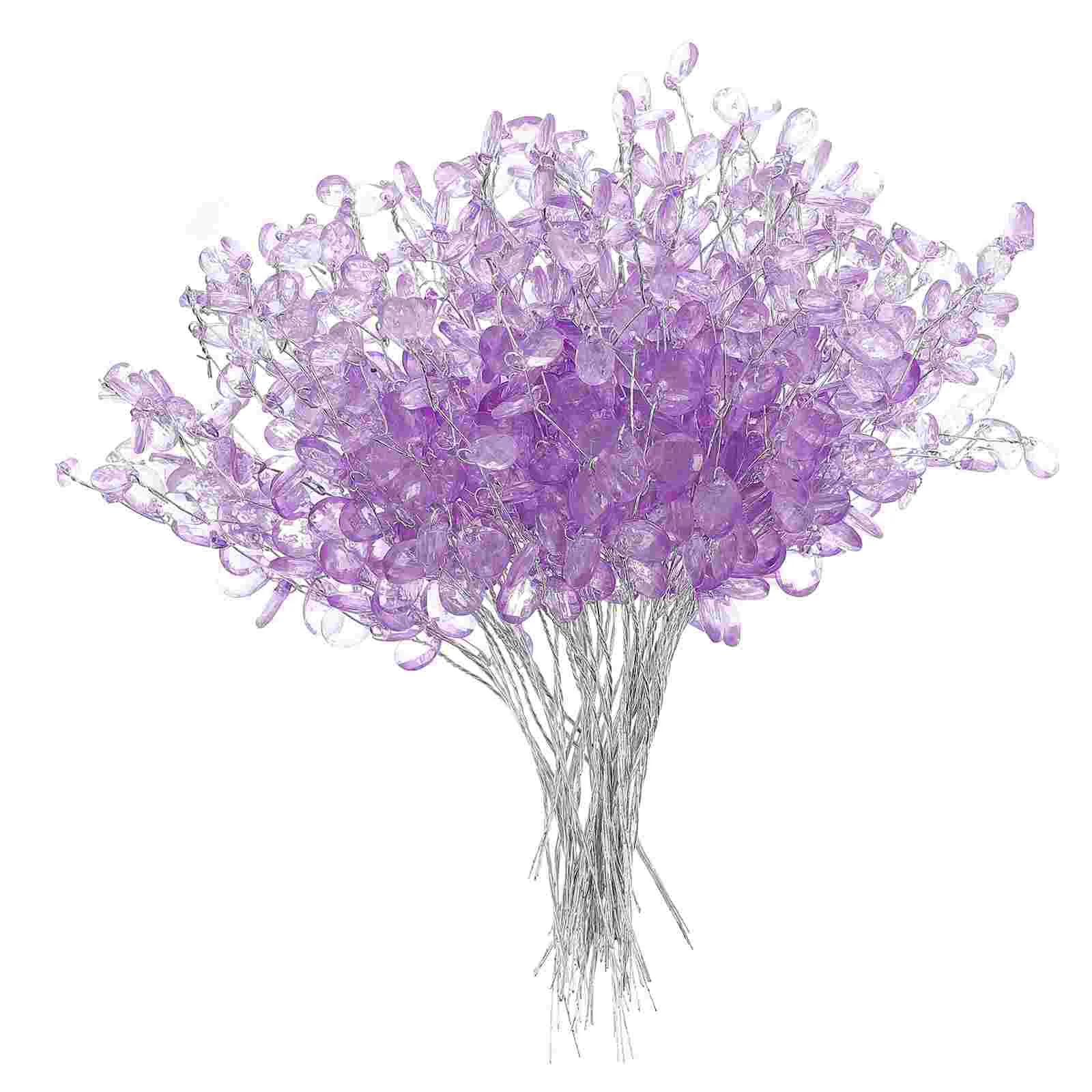 50 Pcs Simulation Drop Flower Purple Christmas Tree Decorations DIY Rose Bride Hair Acrylic Stick Bouquet