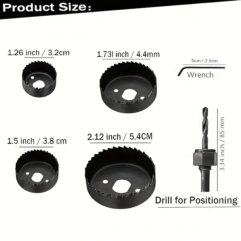 6Pcs Hole Saw Kit Durable Carbon Steel Metal Circle Power Drill Hole Cutter for Wood PVC and Plastic Woodworking Tools
