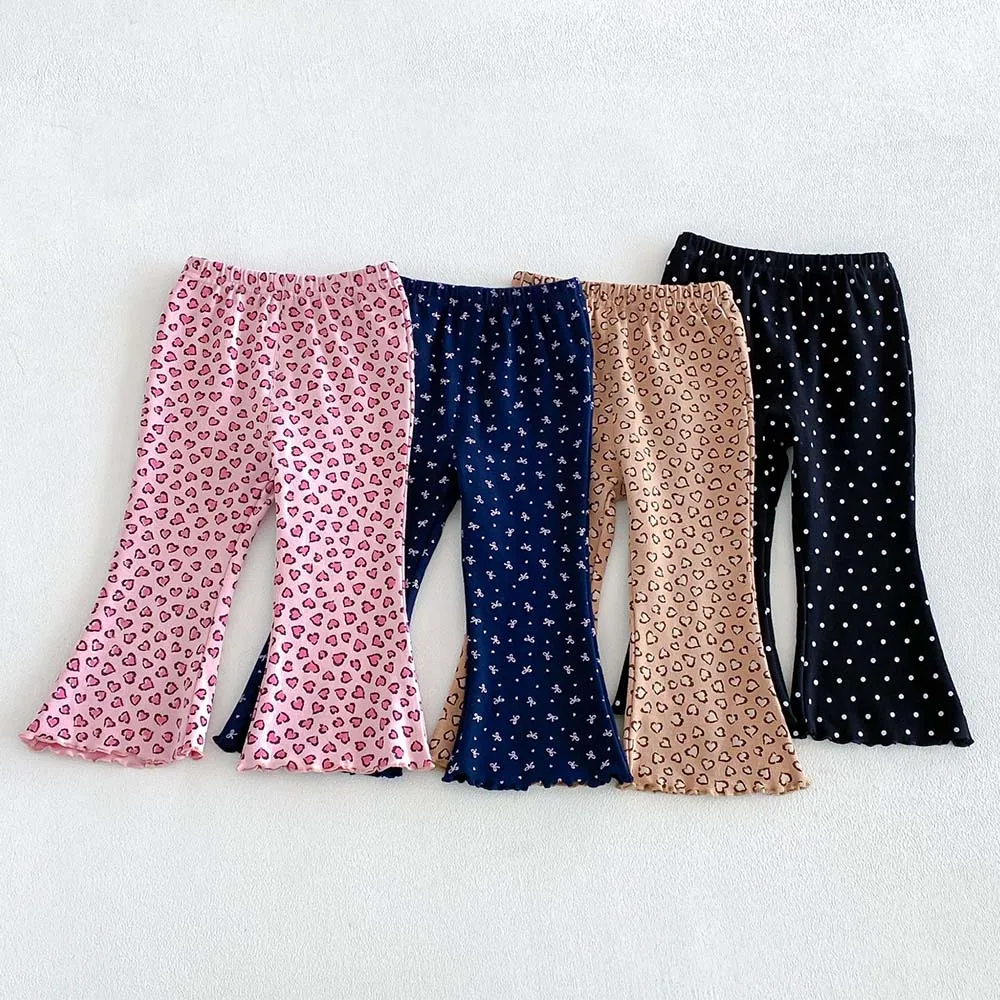 Children Pants Cotton Autumn New Arrival Heart Shape Dot Bow Print Toddler Girl Flare Pants Fashion Kids Clothes