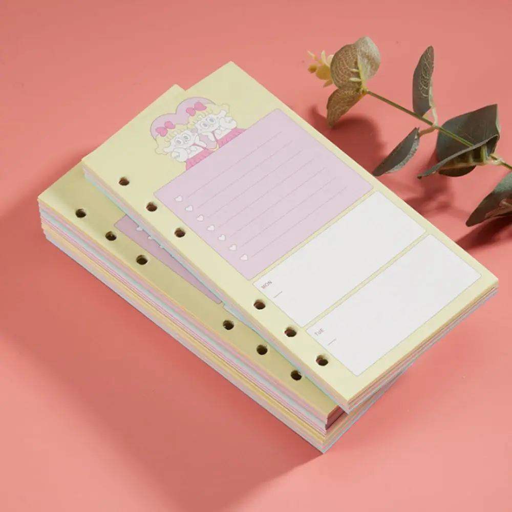 Ricarica di carta a fogli mobili Kawaii A6 80 fogli Raccoglitore a 6 fori Pagina interna Ricarica per notebook settimanale mensile Materiale scolastico