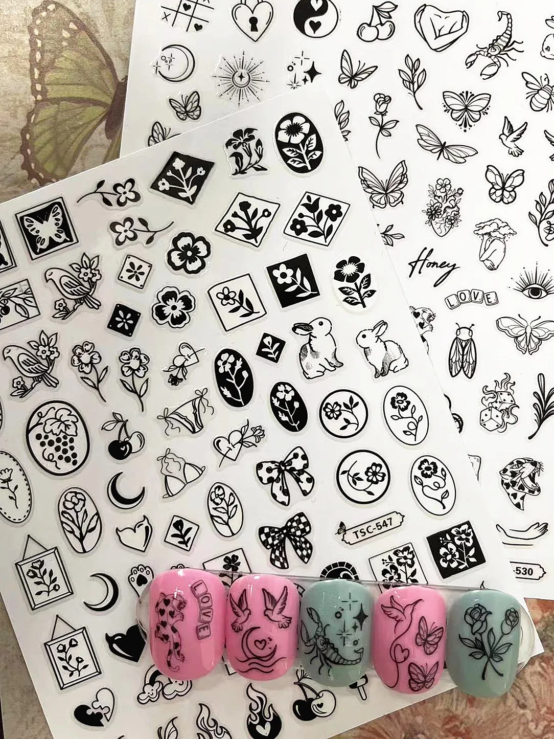 Newest Handdrawn popular elements3d Nail Art Sticker Nail Deco Slider TSC-530-547