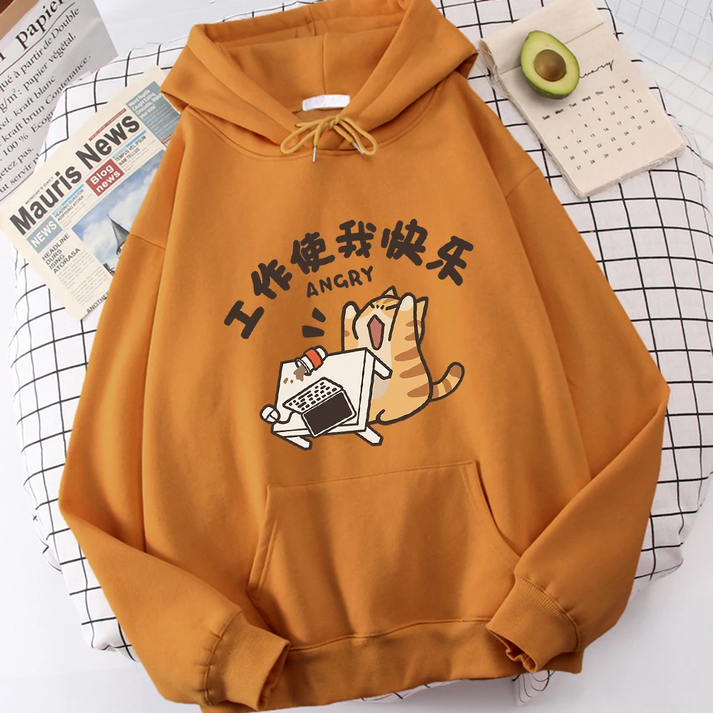 Fat Cat Slogans Work Is My Joy Boy Wei Clothing Casual High-Quality Hoodies Cartoon Fashion Hoody Daily Leisure Woolen Sweater