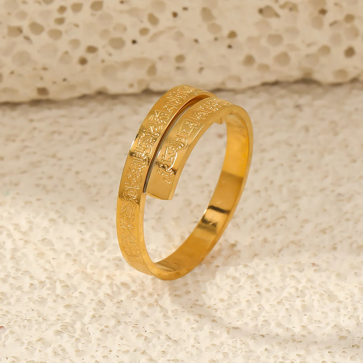 Ayatul Kursi Scripture Open Ring Islamic Muslim Religion Quran Adjustable Stainless Steel Ring Women Arabic Calligraphy Jewelry
