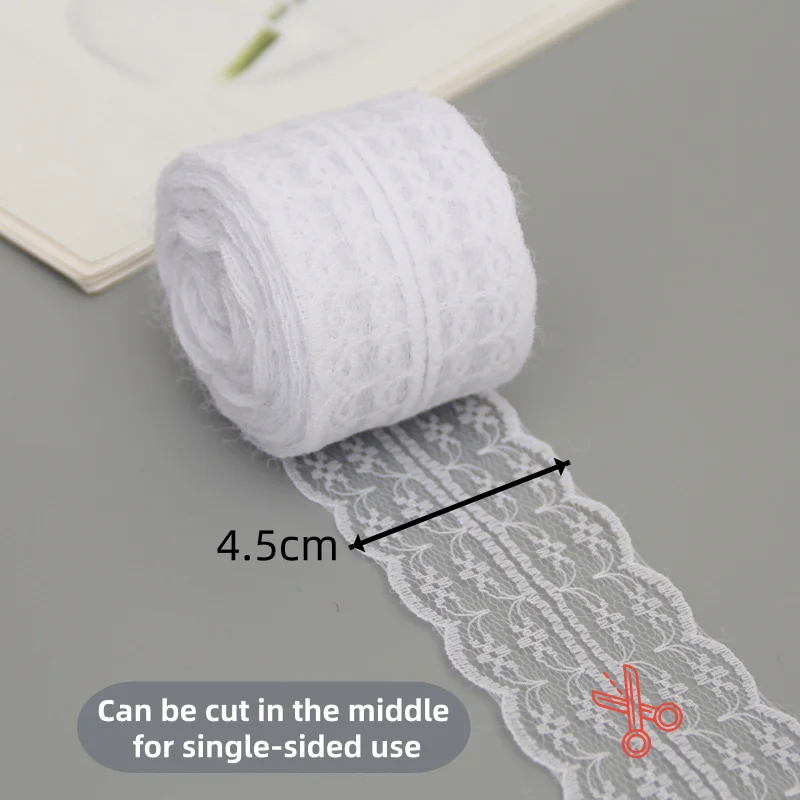 10 m 4,5 cm, nicht dehnbares Spitzenband, weiß bestickter Netzbesatzstoff für DIY-Handwerk, Party-Dekoration, Geschenkverpackung, Nähzubehör – Detail 1