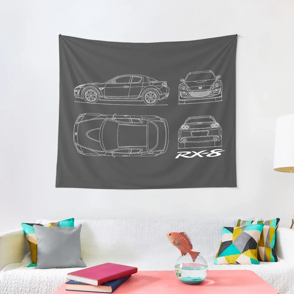 

RX-8 Blueprint In Black Tapestry Room Aesthetic Decor Bedroom Deco Tapestry