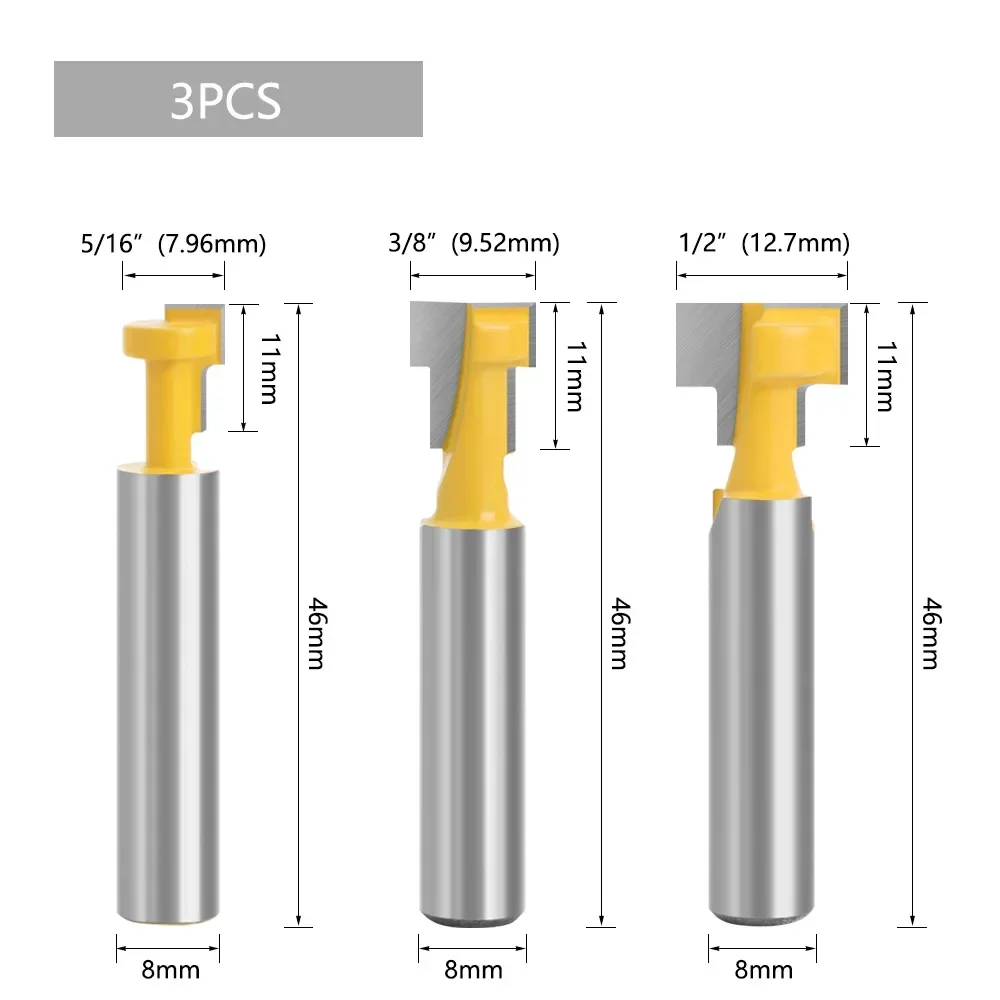 8mm Shank T-Slot Cutter Router Bit Set Key Hole Bits Hex Bolt T Slotting Milling Cutter For Wood Woodworking Tool