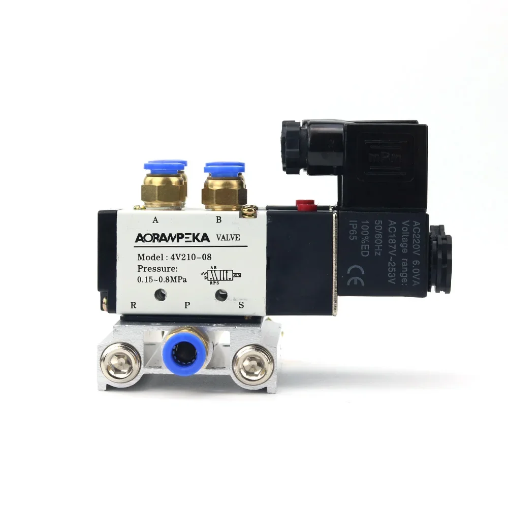 12/24V DC 110/220V AC Multi Option 4V210-08 Pneumatic Solenoid Valve Block With Muffler Fitting Base Manifold 2/3/4/6 Way