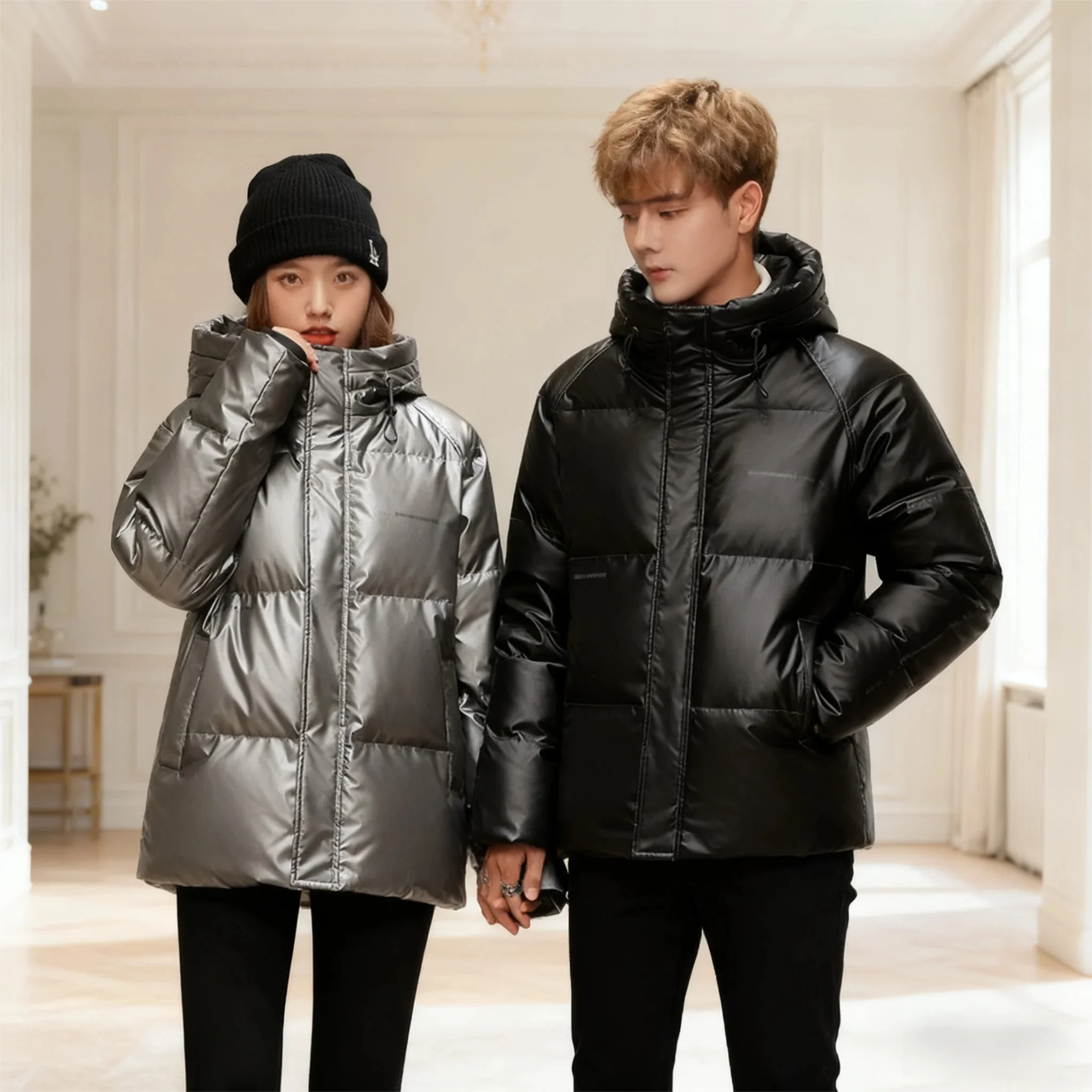 

Unisex High-Gloss Parka - 90% White Duck Down with Heavyweight InsulationCouple's Weatherproof Jacket